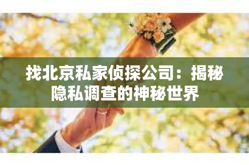 找北京私家侦探公司：揭秘隐私调查的神秘世界